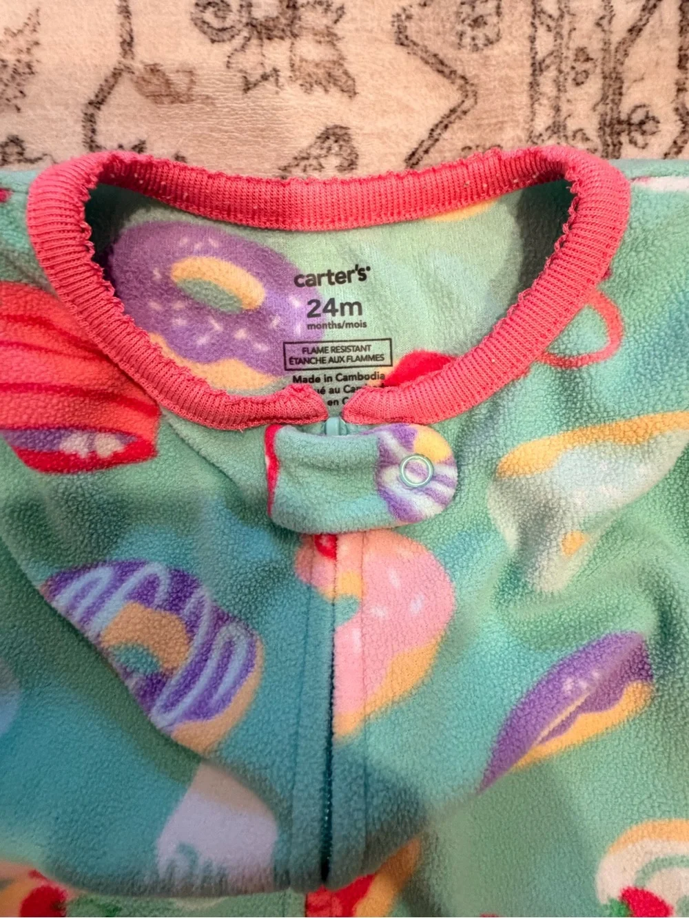 Carter's Pink Penguin Footed One-Piece & Mint Snack Print Pajamas - Two Pack